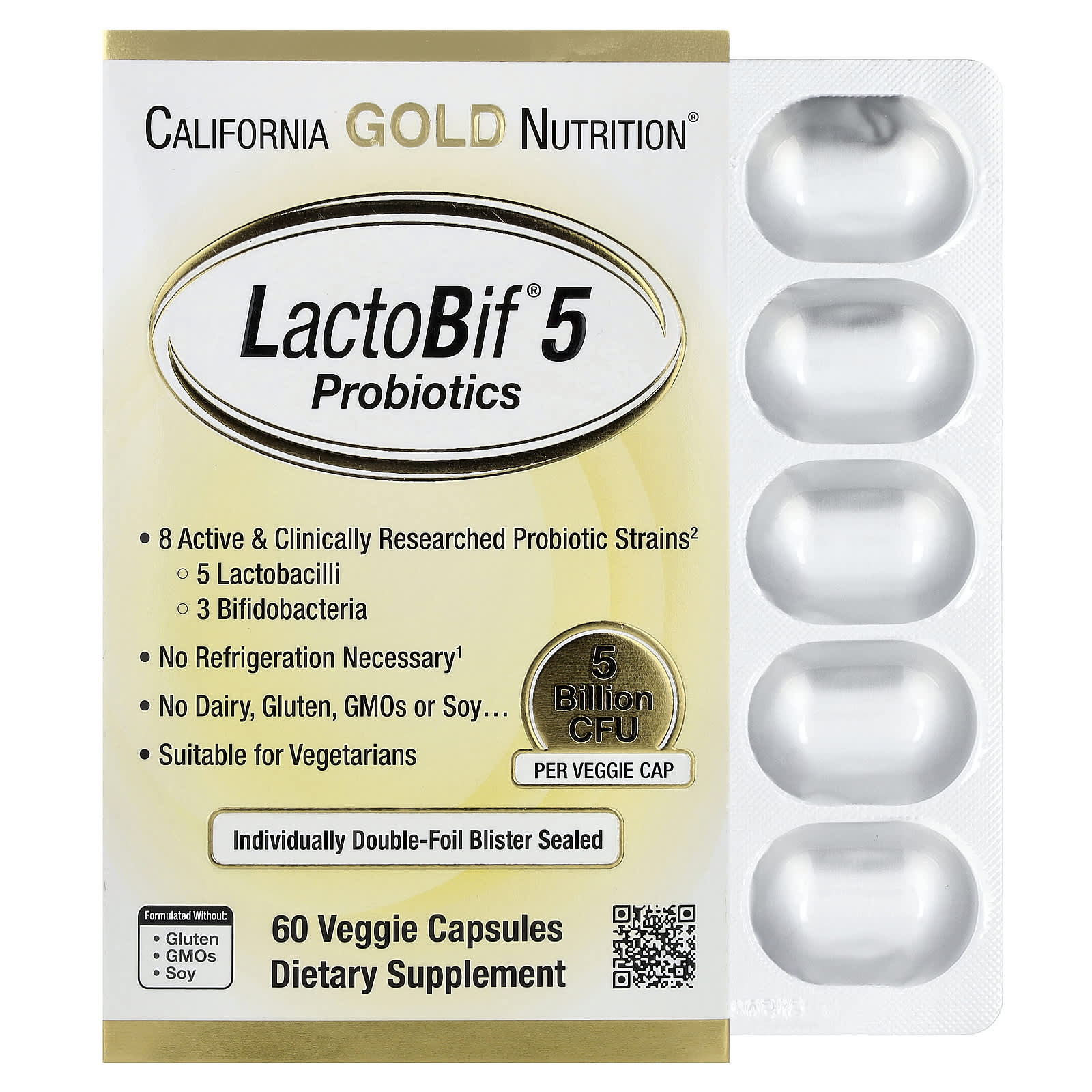 California Gold Nutrition LactoBif 5 Probiotics 5 млрд КОЕ 60 капсул
