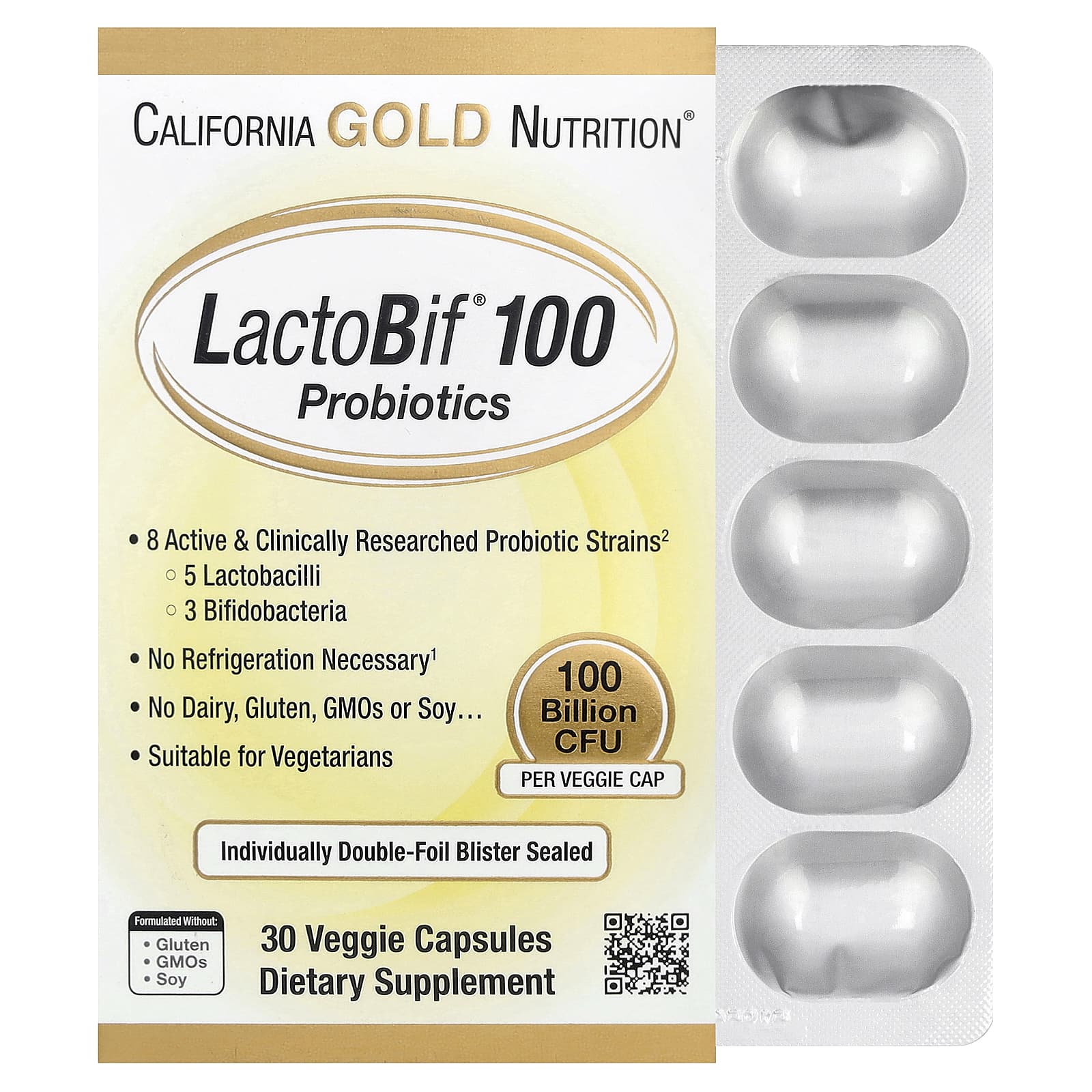 California Gold Nutrition LactoBif 100 Probiotics 30 капсул