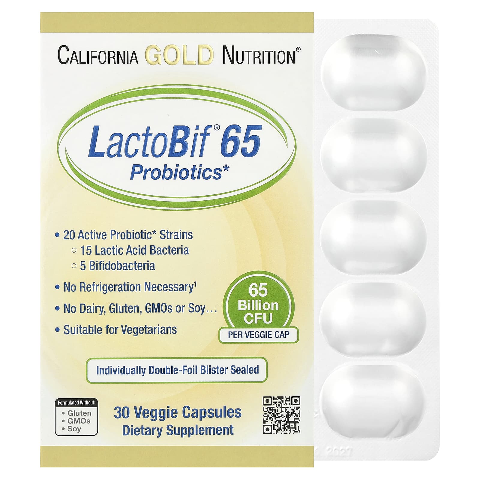 California Gold Nutrition LactoBif 65 Probiotics 65 млрд КОЕ 30 капсул