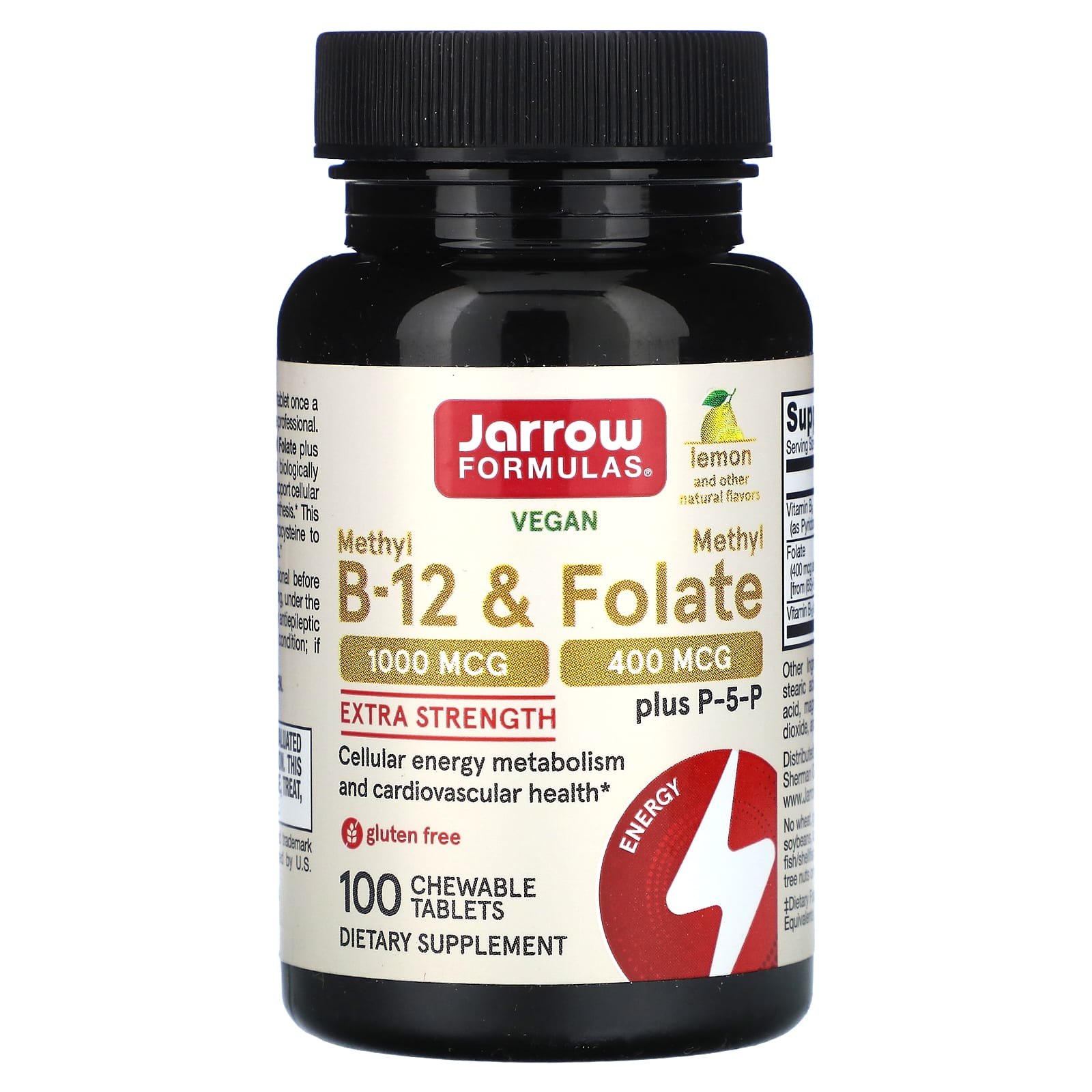 Jarrow Formulas Methyl B12 + Methylfolate лимон 100 жевательных таблеток