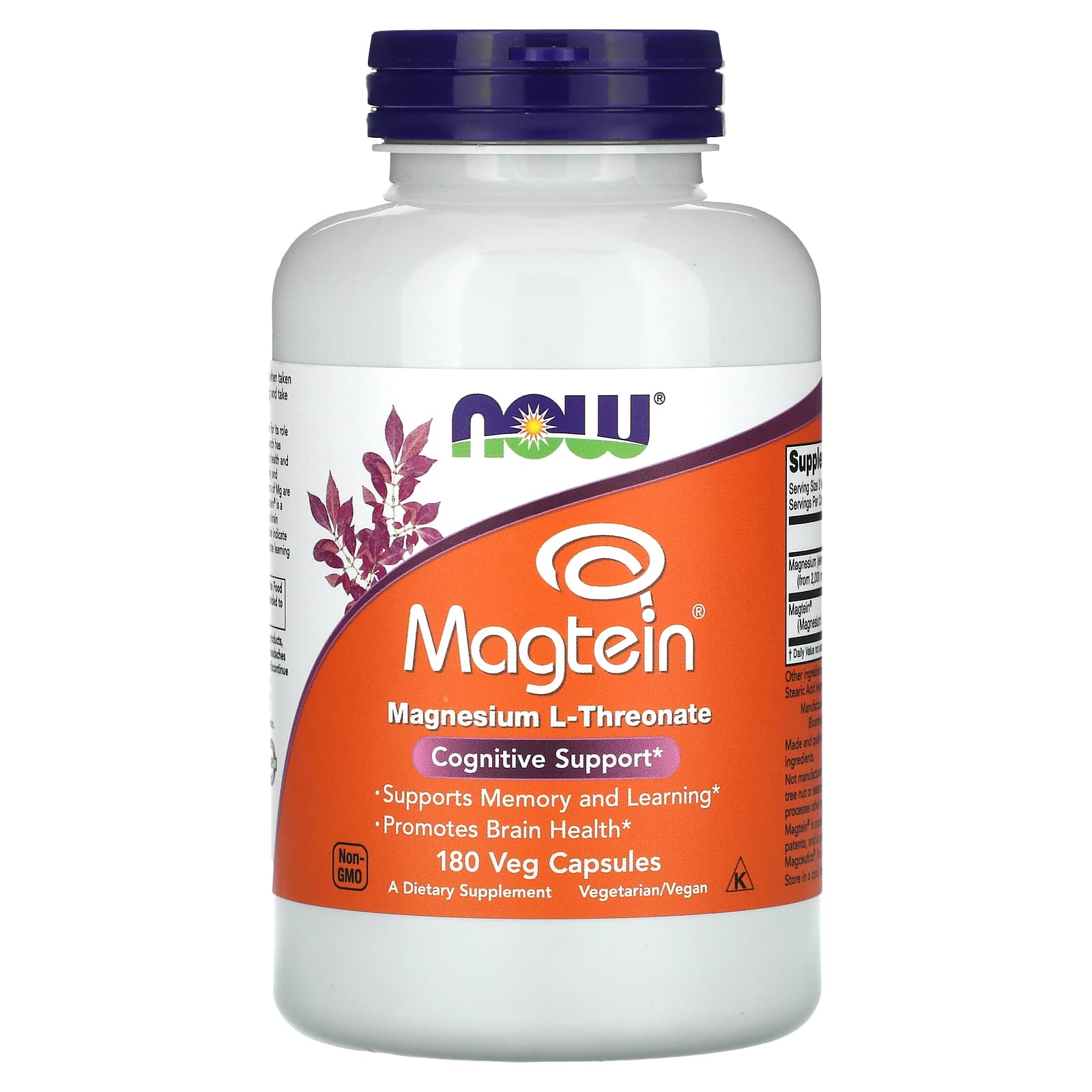 NOW Foods Magtein L-треонат магния 180 вегетарианских капсул