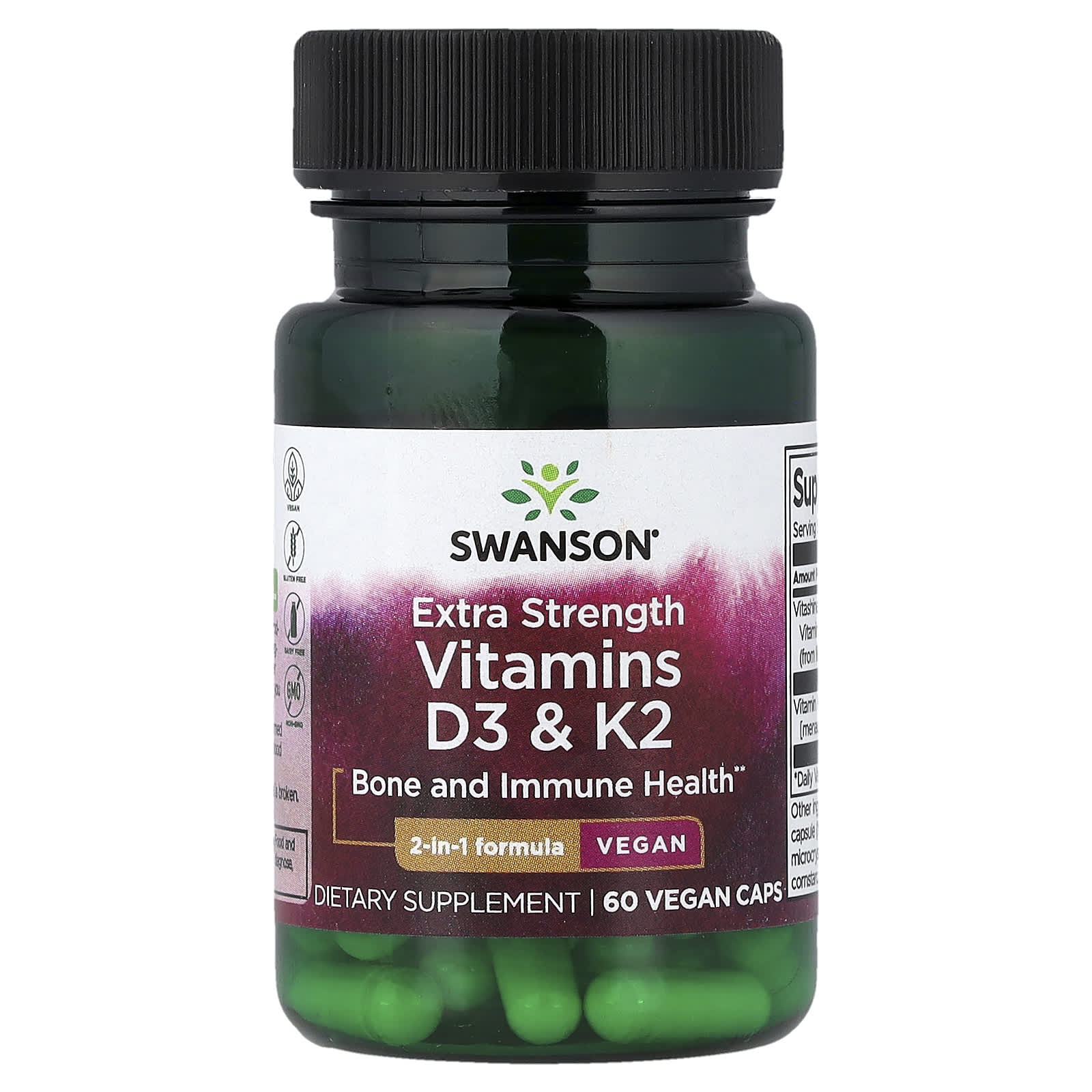 Swanson Vitamin D3 + K2 60 капсул